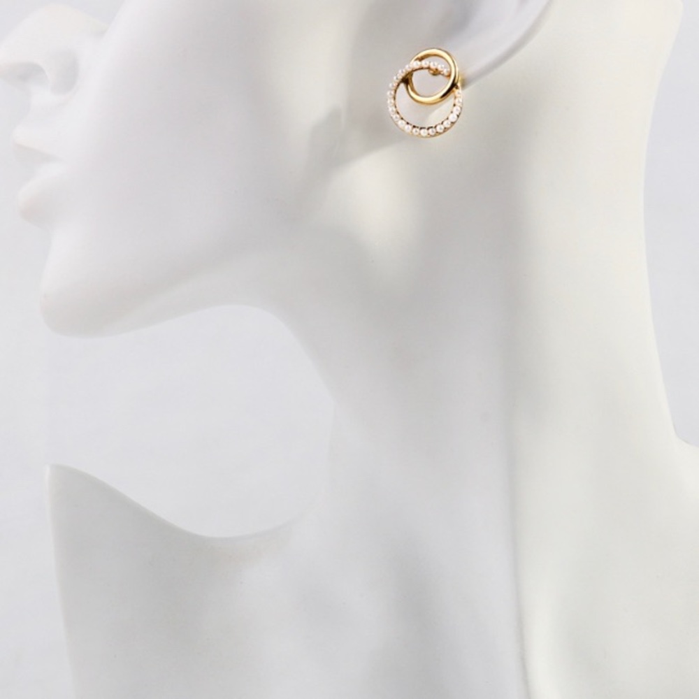 Double rings gold/pearl earrings S925